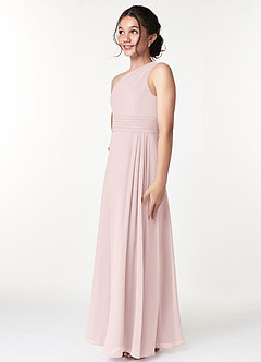 Azazie Cleo Junior Blushing Pink A-Line Pleated Chiffon Dress image5