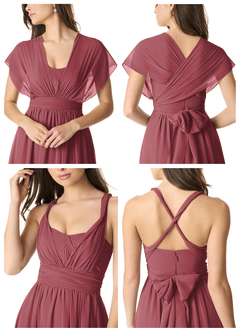 Azazie Olani Bridesmaid Dresses Merlot A-Line Off the Shoulder Chiffon Convertible Dress image6