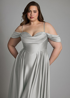 Azazie Loisa Brudepigekjoler A-linje Off the shoulder Stræk satin Gulv-længde Kjole image11