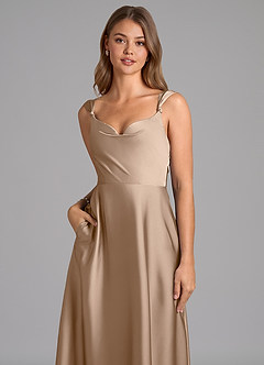 Azazie Beatrice Bridesmaid Dresses Taupe A-Line Sweetheart Neckline Stretch Satin Dress image7