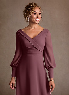 Azazie Paterson Kleider für die Brautmutter A-Linie Plissee Chiffon Kleid Sangria image6