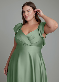 Azazie Leilani Vestidos de damas de honor Vestido Matcha de Satén Elástico de Línea A con Drapeado image12
