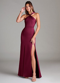 Azazie Rue Bridesmaid Dresses Burgundy Mermaid Pleated Stretch Satin Dress image1