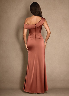Azazie Hamptons Mère de la mariée Robes Robe Trapèze en Satin extensible Plissée Argile image2