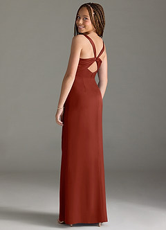 Azazie Mero Junior Terracotta Mermaid Pleated Stretch Satin Dress image2