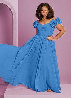 Barbie ♥ Azazie Brautjungfernkleider Wandelbar A-Linie Schulterfrei Chiffon Kleid Blauhäher image16