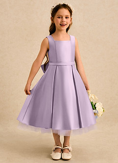 Azazie Josie Robe Demoiselle D'honneur Fillette Robe Trapèze en Mat Satiné Plissé Frostiges Flieder image3