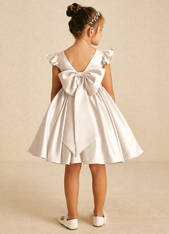 Azazie Tootsie Robe Demoiselle D'honneur Fillette Robe Trapèze en Mat Satiné Arc Albâtre Blanc image2