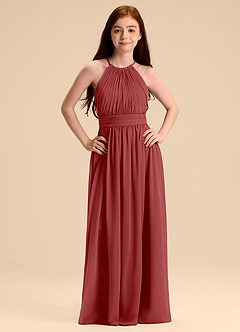 Azazie Malone Junior Rust A-Line Pleated Chiffon Dress image7