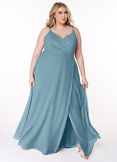 Azazie Lennon Bridesmaid Dresses Moody Blue A-Line Lace Chiffon Dress image9