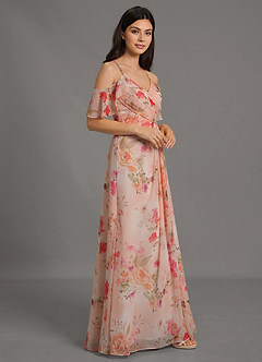 Azazie Dakota Bridesmaid Dresses Abstract Bouquet Floral A-Line V-Neck Pleated Chiffon Dress image5