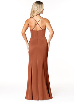Azazie Marzia Bridesmaid Dresses Cedar Rose Sheath Cowl Pleated Stretch Satin Dress image2
