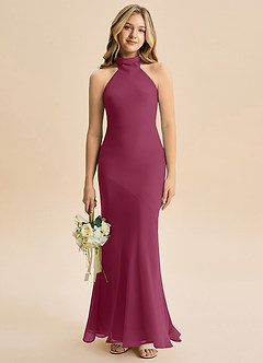 Azazie Velli Junior Meerjungfrau-Linie Hoher Kragen Chiffon Kleid Maulbeerrot image1