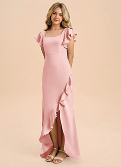 Azazie Demi Junior Robe Sirène en Satin extensible Arc Rose Poudré image1