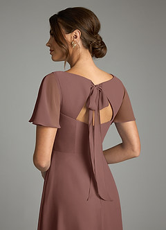 Azazie Kimber Vestidos de damas de honor Vestido de Expresado de Gasa de Corte en A con Manga volante image8