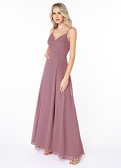 Azazie Lena Bridesmaid Dresses Vintage Mauve A-Line Lace Chiffon Dress image3