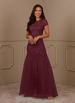 Azazie Laurie Mother of the Bride Dresses Cabernet Mermaid Scoop Sequins Tulle Dress image4