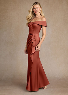 Azazie Laredo vestidos de madre de la novia Vestido de Terracota de Satén Elástico de Sirena con Vestidos sin tirantes image5
