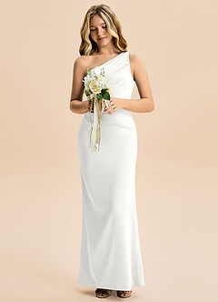 Azazie Akilah Junior Jurk van Stretch Satijn met Kolom Geplooid Wit image4