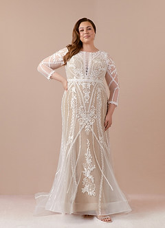 Azazie Yoki Hochzeitskleider Meerjungfrau-Linie Schaufel Tüll Kleid Diamantweiß Nude image7