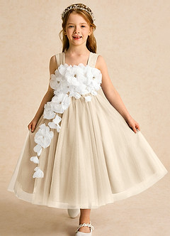 Azazie Dovey Robe Demoiselle D'honneur Fillette Robe Princesse en Tulle Arc Champagne image1