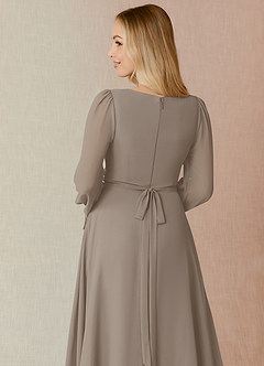 Azazie Leonia Bridesmaid Dresses Taupe A-Line Long Sleeve Chiffon Dress image11