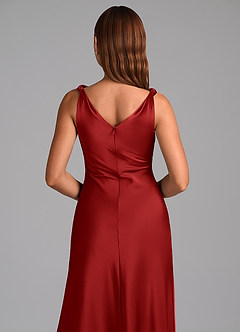 Azazie Nerine Brautjungfernkleider A-Linie Plissee Stretch-Satin Kleid Granatapfelrot image2