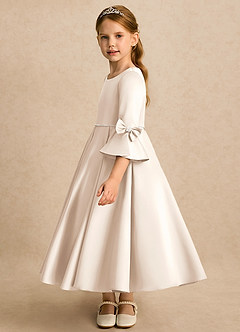 Azazie Eliza vestidos de niña de las flores Vestido Alabastro Blanco de Satin Mate de Línea A con Plisado image5