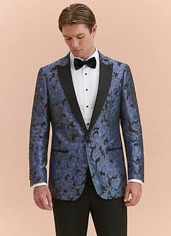 front Samuel Dusty Blue Floral Jacquard Peak Lapel Tuxedo Jacket