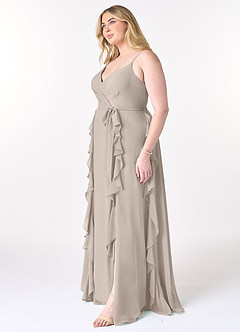 Azazie Peyton Brautjungfernkleider A-Linie Gestreift Chiffon Kleid Frost image9