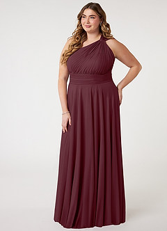 Azazie Charlize Bridesmaid Dresses Cabernet A-Line One Shoulder Mesh Dress image8