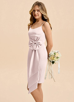 Azazie Nellie Junior Blushing Pink A-Line Bow Matte Satin Dress image5