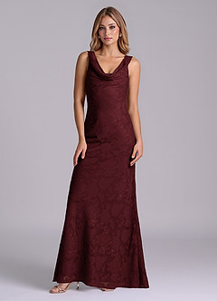 Azazie Rylina Final Sale Cabernet Mermaid Floral Burnout Dress image5