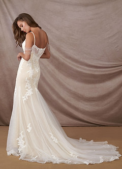 Azazie Saskia Abiti da Sposa Abito Sirena in Tulle Lustrini Bianco Diamante Champagne image6