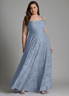 Azazie Shaude Bridesmaid Dresses Dusty Blue A-Line Pleated Floral Burnout Dress image12
