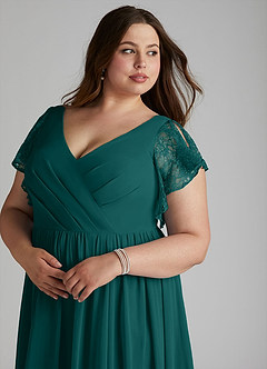 Azazie Zella Bridesmaid Dresses Peacock A-Line Lace Chiffon Dress image12