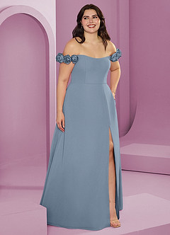 Barbie ♥ Azazie Suknie dla druhen Rozkloszowana szyfonowa sukienka z odkrytymi ramionami i kwiatowymi rozetkami image11