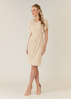Azazie Waverly Mother of the Bride Dresses Champagne Sheath Pleated Mesh Dress image3
