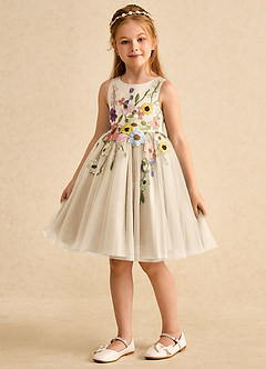 Azazie Prima Flower Girl Dresses Champagne A-Line Bow Tulle Dress image5