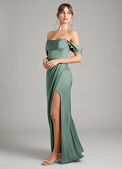 Azazie Johana Vestidos de damas de honor Vestido de Eucalipto de Satén Elástico de Corte Sirena Convertible con Vestidos sin tirantes image7