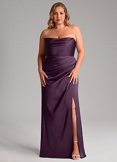Azazie Leonis Robes de demoiselle d'honneur Robe Sirène Convertible en Satin extensible Plissée Prune image9