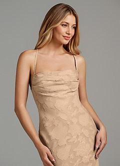 Azazie Ola Bridesmaid Dresses Champagne Mermaid Corset Floral Burnout Dress image7
