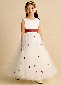 Azazie Cricket Flower Girl Dresses Ivory Terracotta Ball-Gown Pleated Matte Satin Dress image6