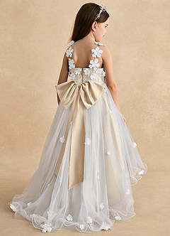 Azazie Celia Flower Girl Dresses Champagne A-Line Lace Tulle Dress image2