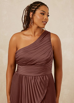 Christian Siriano Bridal for Azazie 1008 Bridesmaid Dresses Espresso A-Line One Shoulder Stretch Satin Dress image12