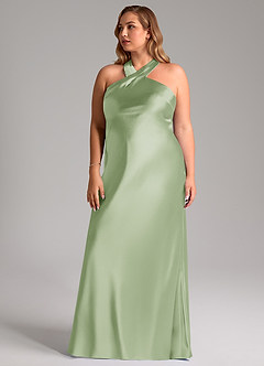 Azazie Doretta Bridesmaid Dresses Dusty Sage Mermaid Bow Metallic Satin Dress image12
