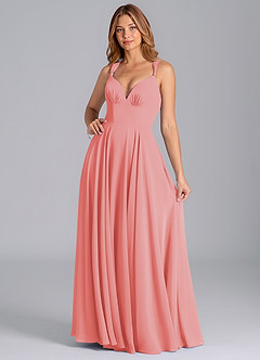 Azazie Darana Bridesmaid Dresses Coral A-Line Corset Chiffon Dress image3