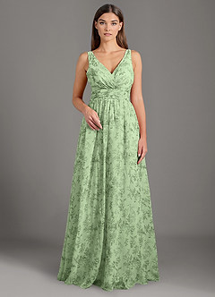 Azazie Kora Bridesmaid Dresses Green Fern Floral A-Line Pleated Chiffon Dress image4