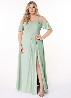Azazie Dakota Bridesmaid Dresses Agave A-Line V-Neck Pleated Chiffon Dress image8