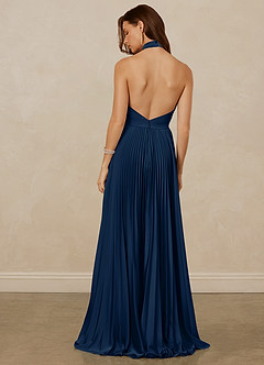 Christian Siriano Bridal for Azazie 1007 Final Sale Dark Navy A-Line Pleated Stretch Satin Dress image6
